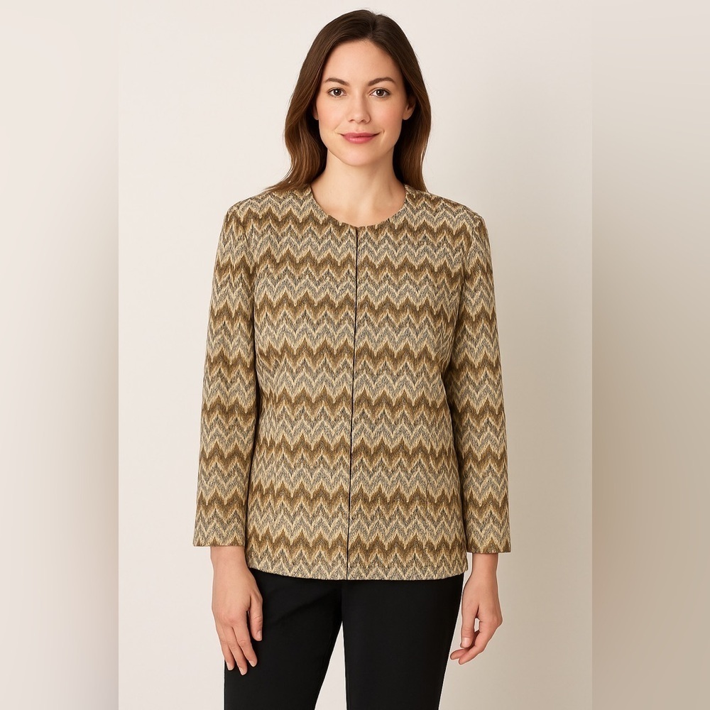 Alfred Dunner Chevron Blazer Jacket Women’s 14 Gold Metallic Accents